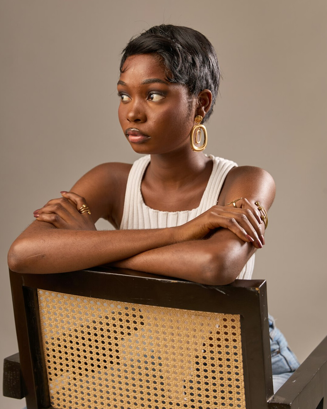 Portrait of a woman editor-in-chief in a studio